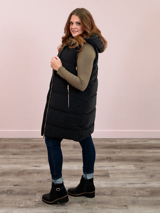 DEX | Autumn Hooded Puffer Vest | Black