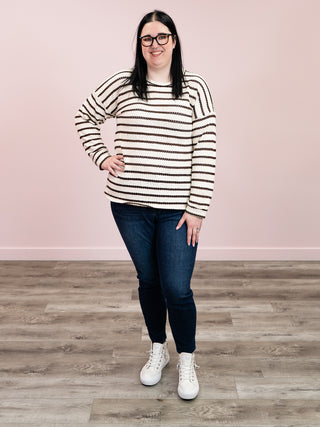 Adalee Striped Sweater | Cream & Brown