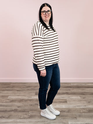 Adalee Striped Sweater | Cream & Brown