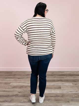 Adalee Striped Sweater | Cream & Brown