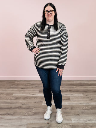 Carmella Striped Long Sleeve Top | Black & Cream