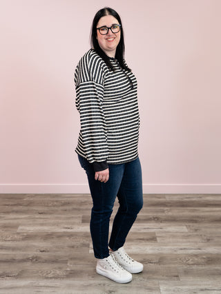 Carmella Striped Long Sleeve Top | Black & Cream