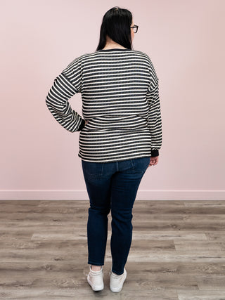 Carmella Striped Long Sleeve Top | Black & Cream