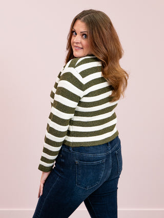 Suzanne Striped Cardigan | Olive & Ivory