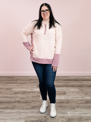 Salina Striped Hoodie | Cream & Mauve