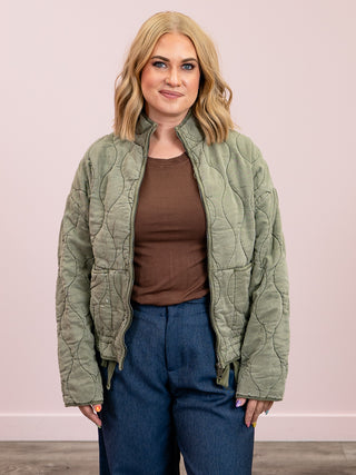 DEX | Crisp Air Drawstring Quilted Jacket | Olive