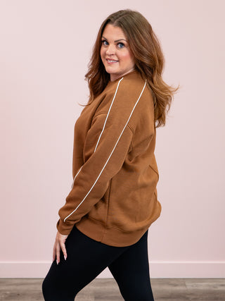 Monaco Side Stripe Fleece Crewneck | Brown & Ivory