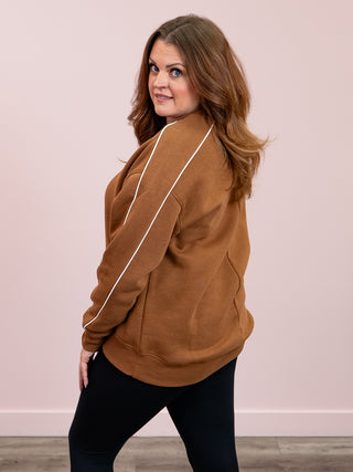 Monaco Side Stripe Fleece Crewneck | Brown & Ivory