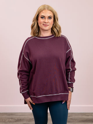Stitchline Boxy Sweatshirt | Dark Plum & Ivory