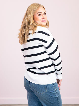 *NEW* Quarter Zip Striped Pullover | Black & White