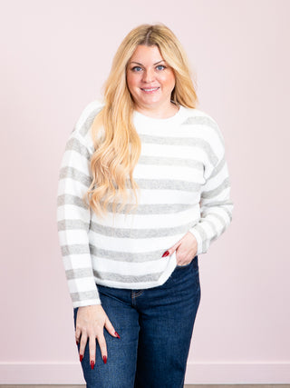 *NEW* Cozy Stripe Sweater | Grey & White