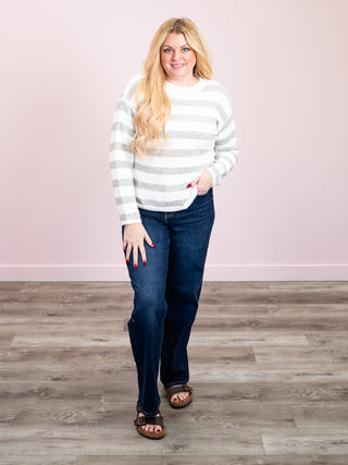*NEW* Cozy Stripe Sweater | Grey & White