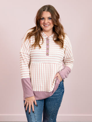 Salina Striped Hoodie | Cream & Mauve