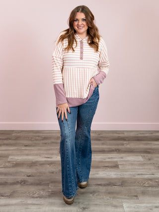 Salina Striped Hoodie | Cream & Mauve