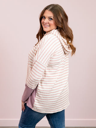 Salina Striped Hoodie | Cream & Mauve