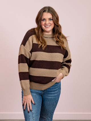 Elena Striped Sweater | Taupe & Brown