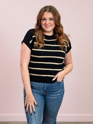 Sonia Striped Sweater Top | Black