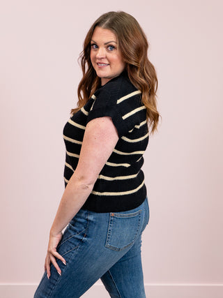 Sonia Striped Sweater Top | Black