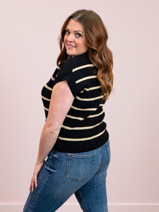 Sonia Striped Sweater Top | Black