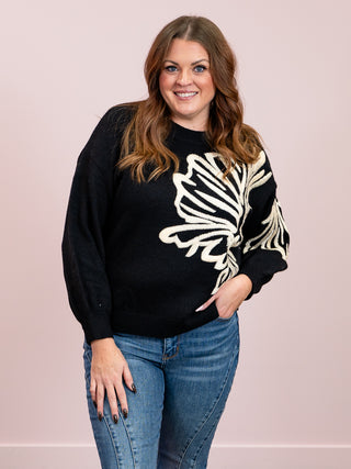 Kaileah Floral Crewneck Sweater | Black