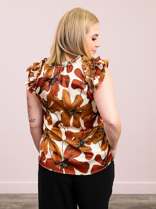 Anastasia Floral Satin Blouse | Rust