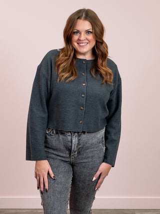 Room 34 | Rosalie Ribbed Cardigan | Heather Charcoal