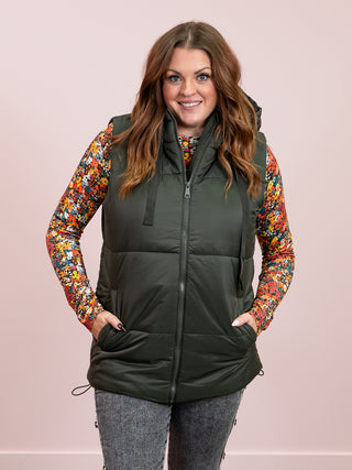 Longline High Neck Padded Vest | Olive