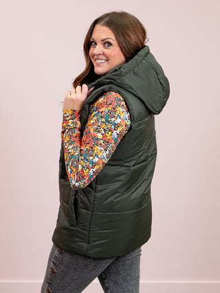 Longline High Neck Padded Vest | Olive