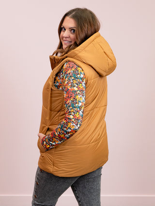 Longline High Neck Padded Vest | Camel