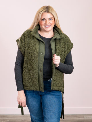 *NEW* Alaska Oversized Faux Fur Vest | Dark Olive