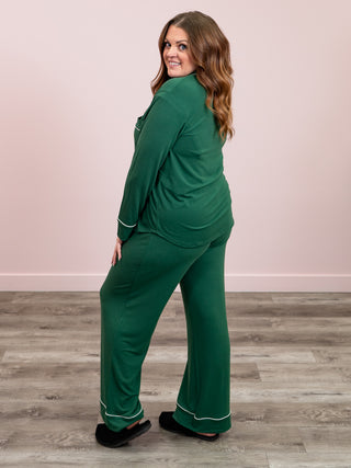 Sweet Dreams Button Down PJ Set | Dark Green