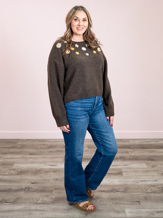 *NEW* DEX | Dana Floral Sweater Top | Heather Espresso