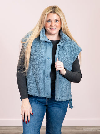 *NEW* Alaska Oversized Faux Fur Vest | Dusty Blue