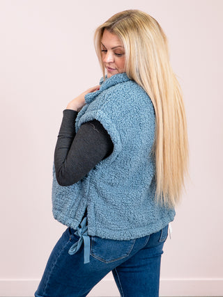 *NEW* Alaska Oversized Faux Fur Vest | Dusty Blue