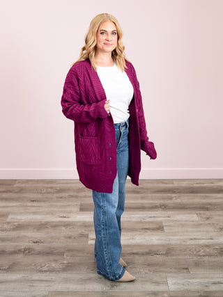 *NEW* Brooks Button Sweater Cardigan | Magenta