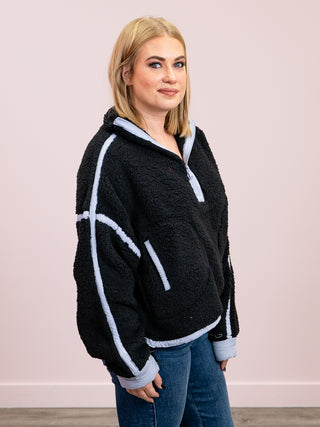 RD Style | Jill Funnel Neck Half Zip Top | Black & Blue Grey