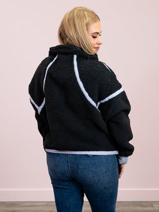 RD Style | Jill Funnel Neck Half Zip Top | Black & Blue Grey