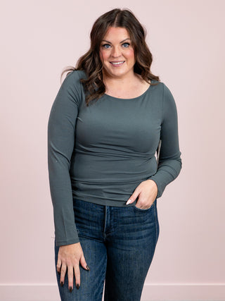 *RESTOCK* Barely There Boat Neck Ribbed Top | Urban Grey [green]