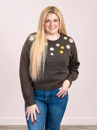 *NEW* DEX | Dana Floral Sweater Top | Heather Espresso