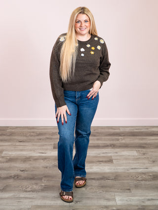 *NEW* DEX | Dana Floral Sweater Top | Heather Espresso