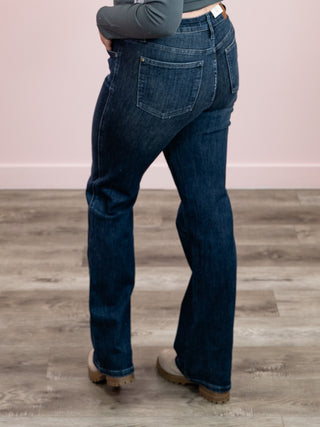 *WAREHOUSE FIND* Judy Blue | Mid Rise | Dark Wash Tummy Control Straight LONG | Finch