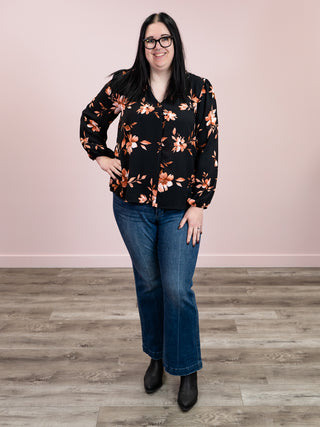 First Love Long Sleeve Blouse | Black Floral