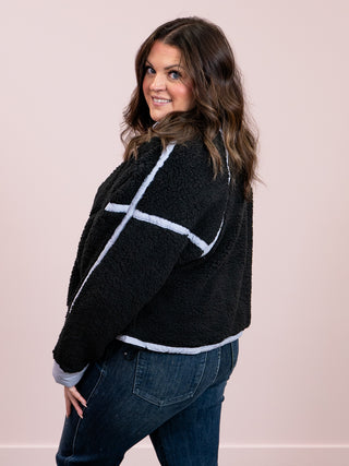 RD Style | Jill Funnel Neck Full Zip Top | Black & Blue Grey