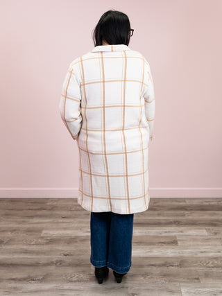 DEX | Ellis Longline Coat | Cream & Mocha Windowpane