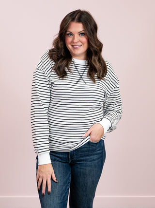 Lola Striped Thermal Top | White
