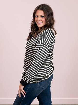 Carmella Striped Long Sleeve Top | Black & Cream