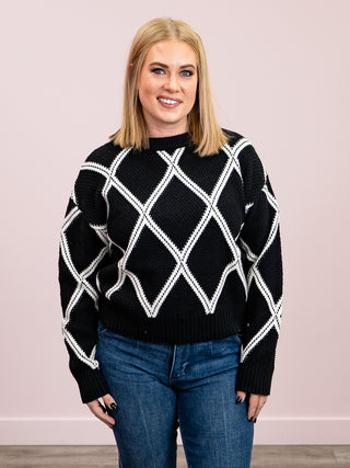 DEX | Bliss Diamond Check Sweater | Black & Cream
