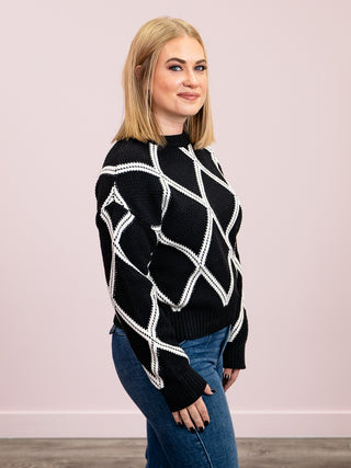 DEX | Bliss Diamond Check Sweater | Black & Cream