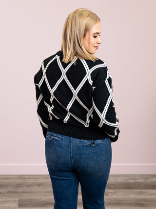 DEX | Bliss Diamond Check Sweater | Black & Cream