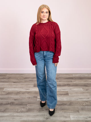 *NEW* Cable Knit Sweater | Cranberry